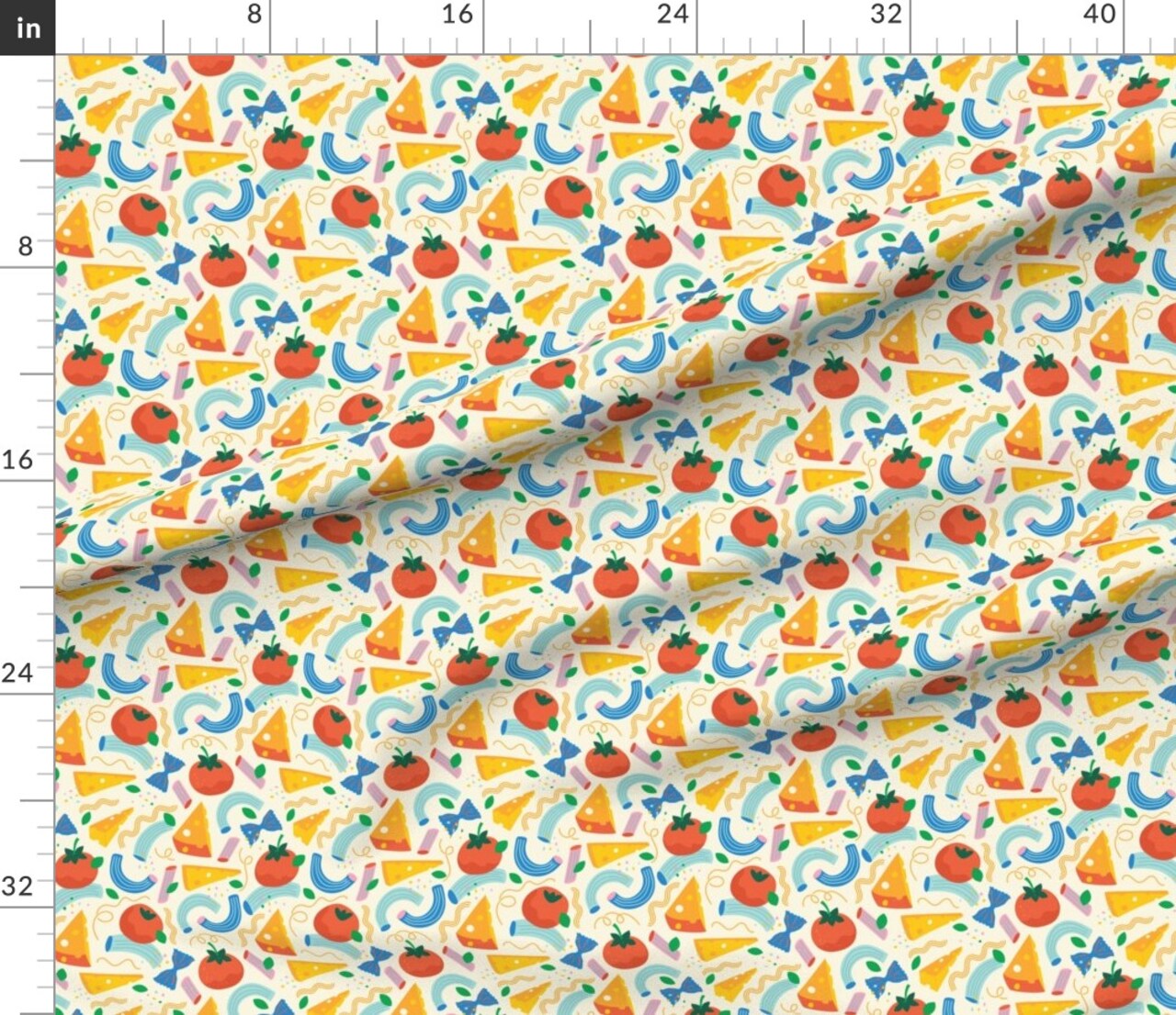 Colorful Food Red Yellow Blue Culinary Pasta Noodles Foodie Tomato Cheese Custom Printed Fabric by Spoonflower Various Fabrics by the Yard or Fat Quarter